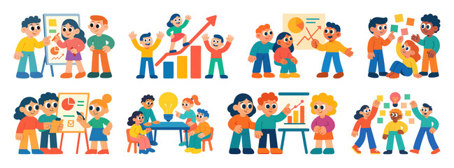 Fototapeta premium PNG Colorful teamwork cartoon illustrations, element set on transparent background