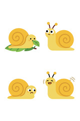Adorable Cartoon Snail Character Vector Illustration Set Showing Various Emotions and Activities