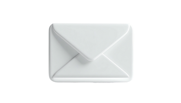 Rendered, opaque, white, rectangular envelope on a black background