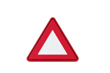 A red triangular give way or yield road sign with a white inner triangle, signaling priority to other traffic. background removed