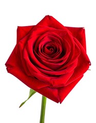 Close-up of a vibrant red rose against white