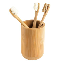 Eco friendly bamboo toothbrushes in a matching holder for sustainable oral hygiene