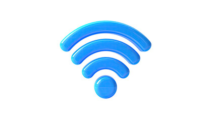 A glossy, blue, 3D rendering of a WiFi symbol on a stark black background