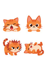 Adorable Cartoon Orange Tabby Cat Kitten Character Vector Set Showing Different Poses and Emotional Expressions