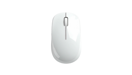 A sleek, white wireless input device with a scroll wheel, isolated on black