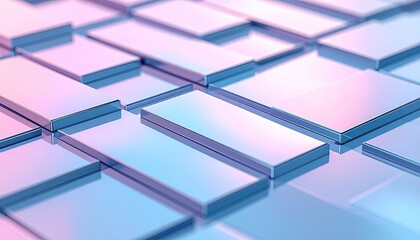 Rectangles shimmer in pink & blue reflective grid