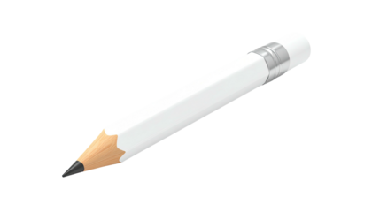 A sharp, white pencil with a black tip, eraser, and silver ferrule against black
