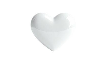 A glossy white heart isolated against a stark black background