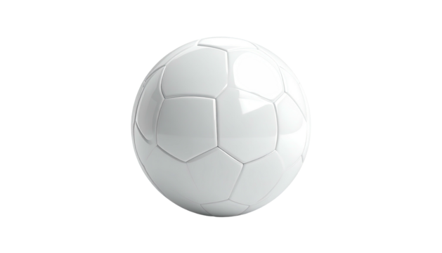 A pristine white soccer ball, floating against a stark black background