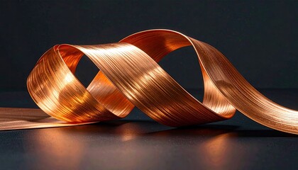 Shiny copper strip bent into loops, on dark ground