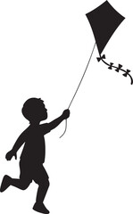 Child Flying Kite Silhouettes Vector