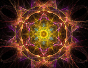 Obraz premium abstract lighting fractal mandala background, trendy flames fractal art