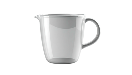 Glass pitcher with handle, spout, and reflective highlights on a black background
