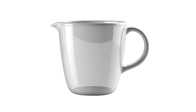 Glass pitcher with handle, spout, and reflective highlights on a black background