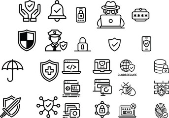 Collection of Security and Protection Icons Cyber Security Internet Safety Digital Security Data Protection and Technology Related Visual Elements Set