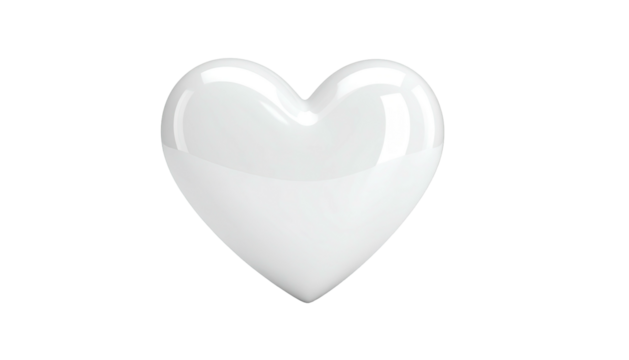 Shiny, glossy white heart shape floats against a stark black background