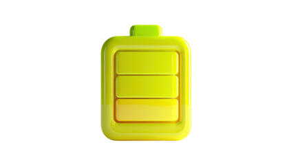 A yellow, 3D rendered battery icon showing partial charge against black