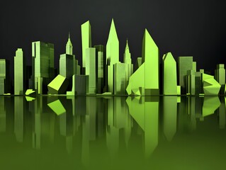 Fototapeta premium Green Cityscape Skyline Reflection Modern Architecture
