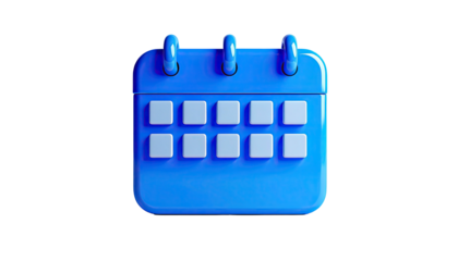 A 3D-rendered, vibrant blue calendar isolated on a black background