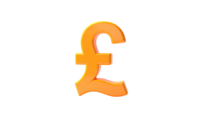 A 3D, shiny golden pound sign floats against a stark black background