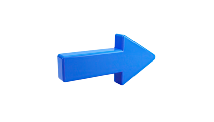 A glossy, three-dimensional blue arrow, floating against a stark black backdrop