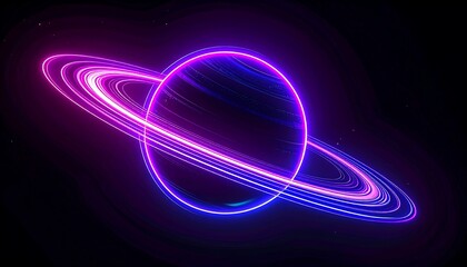 Neon ringed planet in space