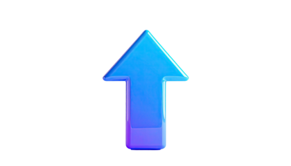 A glossy, blue arrow pointing upwards against a black background