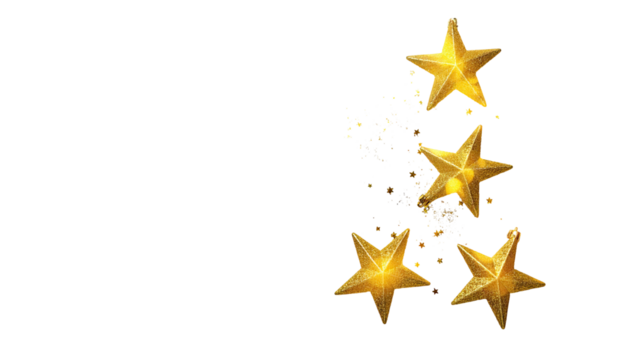Gold stars of varying sizes, partially clustered on black background - Powered by Adobe