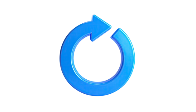 Glossy blue circular arrow icon on a black background, looping back on itself