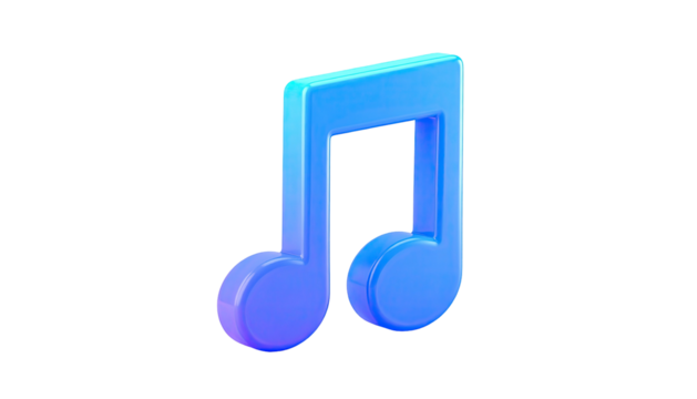 Rendered, luminous blue musical note isolated against a stark black background