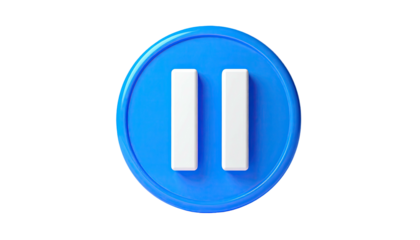 A glossy, blue button icon with two vertical white rectangles, floating on black