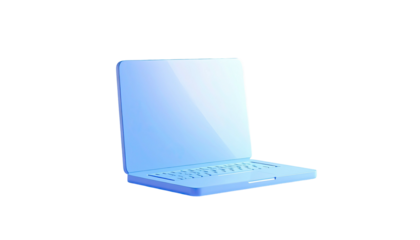 A sleek, light blue laptop floats against a pure black background