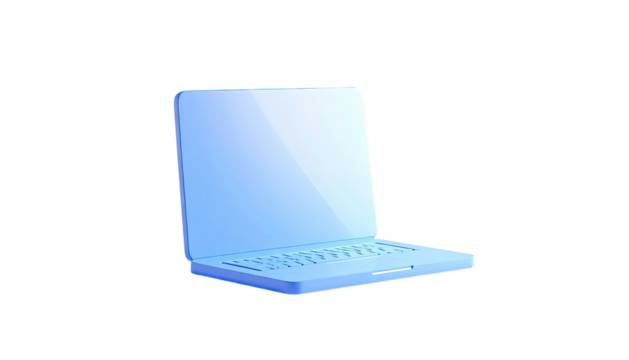 A sleek, light blue laptop floats against a pure black background