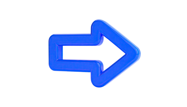 A glossy, electric blue arrow pointing right against a stark black background