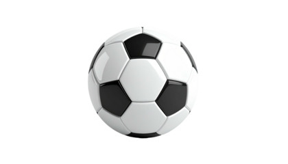 A classic black and white soccer ball isolated against a stark black background