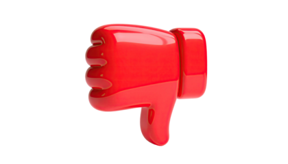 Shiny 3D render of a red hand giving a thumbs-down gesture on a black background