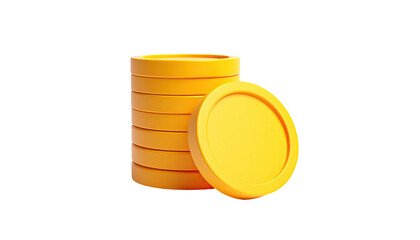 Rendered yellow coins stacked and scattered against a stark black background