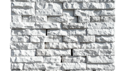 Textured white brick wall facade, arranged in a horizontal staggered pattern