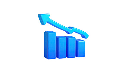 Three blue bars with upward arrow on black background