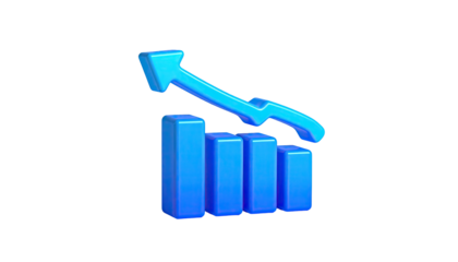 Three blue bars with upward arrow on black background