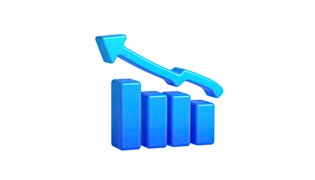 Three blue bars with upward arrow on black background