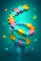 Puzzle Spiral Creative Solution, Jigsaw Vortex Innovative Inspiration, Segment Lamp Vibrant Concept, Spiral Assembly Imaginative Progress, Fragment Glow Conceptual Brilliance