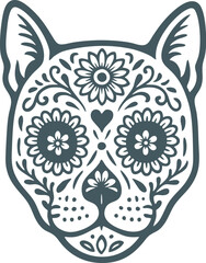Dia de los Muertos Sugar Skull Dog Vector  Day of the Dead Animal Illustration	