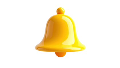 Glossy, gold bell icon with bright highlights against a stark black background
