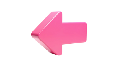 A glossy, pink, three-dimensional arrow pointing left on a black background
