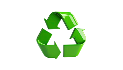 Glossy, three-arrowed, green recycle symbol on a black background