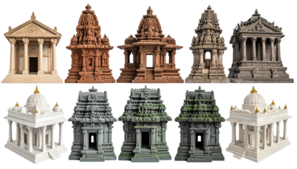 Array of architectural styles temples and classic buildings