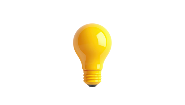 Yellow light bulb with a black background, isolated