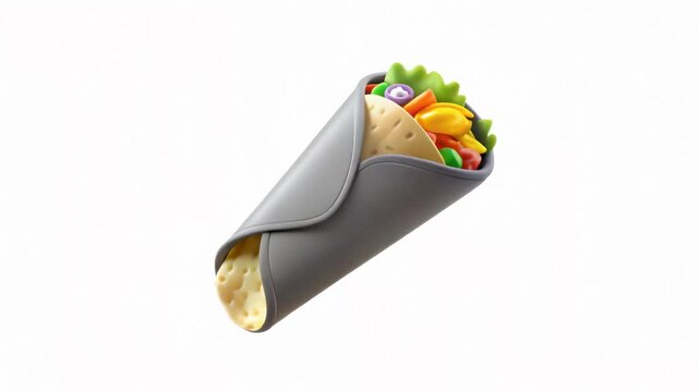 A colorful taco filled with fresh vegetables and wrapped in a gray tortilla.