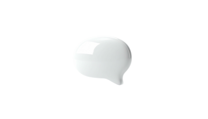 Glossy white speech bubble floating against a stark black background